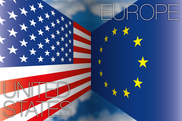 USA Verenigde Staten vs Europa Europese Unie vlaggen - Vector, afbeelding