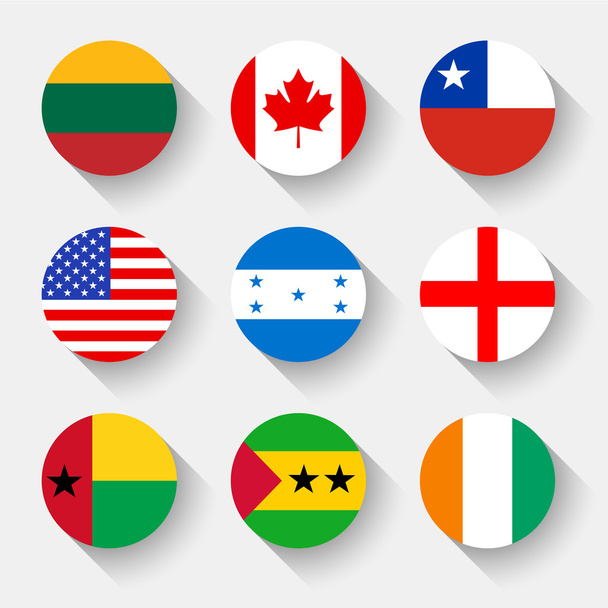 Flags of the world, round buttons - Vektör, Görsel