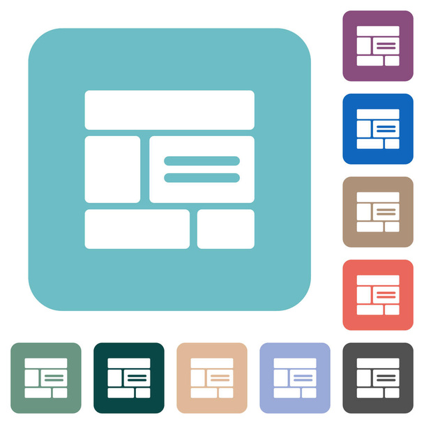 Diseño web iconos planos blancos sólidos en fondos cuadrados redondeados de color - Vector, Imagen
