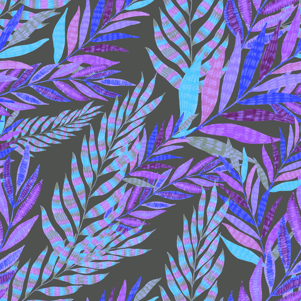 Modern abstract seamless pattern with creative colorful tropical leaves. Retro bright summer background. Jungle foliage illustration. Swimwear botanical design. Vintage exotic print. - Zdjęcie, obraz