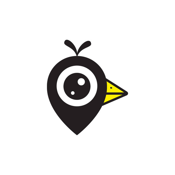 pequeño pájaro con pin mapa ubicación logo diseño vector gráfico símbolo icono signo ilustración idea creativa - Vector, imagen
