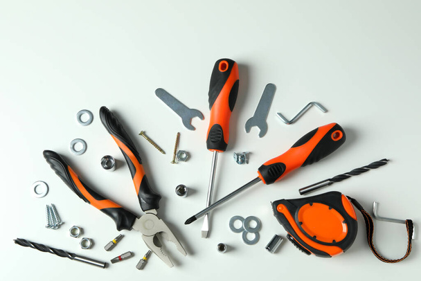 Work tools on white background, top view - Foto, immagini