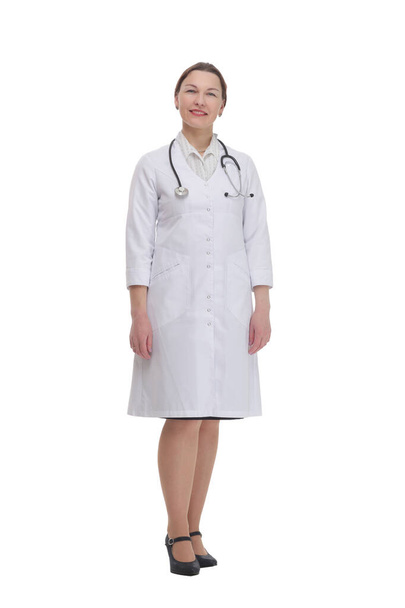 female doctor with a stethoscope . isolated on a white background. - 写真・画像