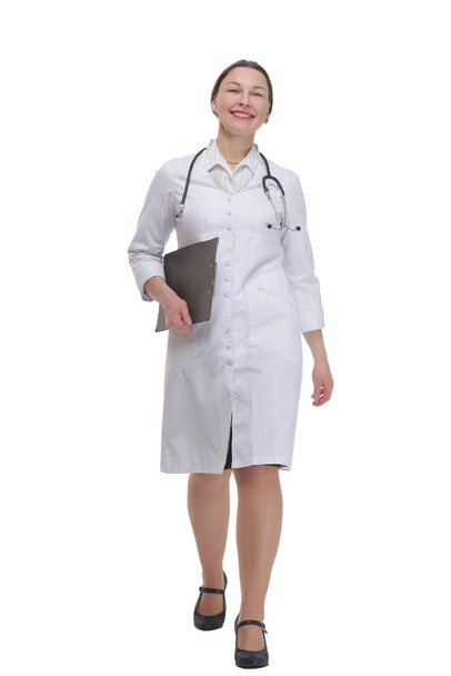 in full growth. female doctor with clipboard. - Φωτογραφία, εικόνα