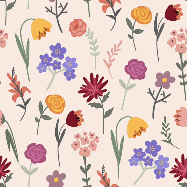 Vektor nahtloses Muster mit bunten Blumen auf hellem Hintergrund - Vektor, Bild
