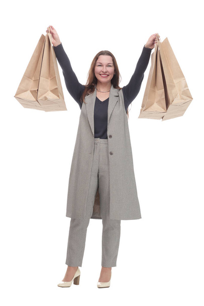 in full growth. elegant woman with shopping bags. - Valokuva, kuva