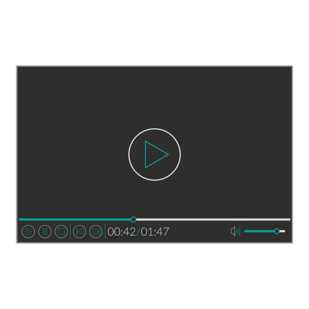 Šablona video přehrávače s tlačítkem play pro webové a mobilní aplikace v minimalistickém designu. Plochý. Vektorová ilustrace - Vektor, obrázek