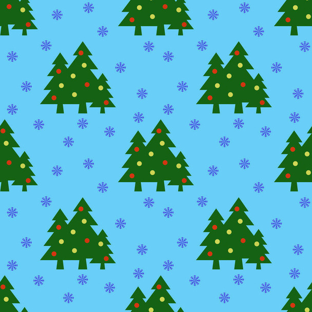 Безшовні візерунки. Зображення зелених різдвяних дерев з кулями і сніжинками на синьому фоні. Символ Нового року і Різдва. Шаблон: Пристосування до поверхні. 3D image.3d рендеринг - Фото, зображення