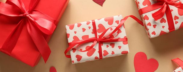 Gifts for Valentine's Day on color background - Photo, Image