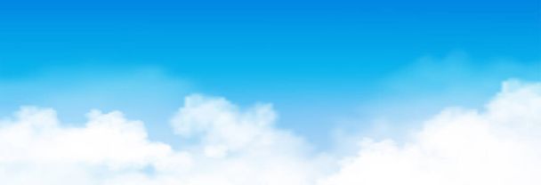 雲を背景にした青い空、雲を背景にしたベクトル漫画の空、晴れた日の春と夏のすべての季節の水平線のバナーをコンセプトにしています。ホライズン4シーズンの背景 - ベクター画像