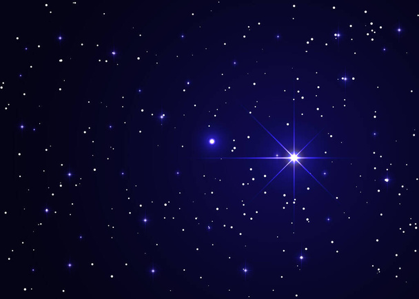 A csillag ragyog Jézus Krisztus karácsony jászolán. Éjszakai csillagos ég, egy gyönyörű hely egy köddel. Absztrakt háttér csillagokkal, térrel. Vektorillusztráció bannerhez, prospektushoz - Vektor, kép