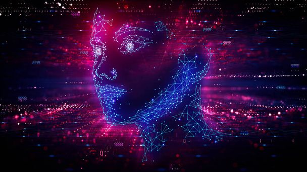 Штучний інтелект Сумління - Екзистенціальний ризик від штучного загального інтелекту - AGI - AI Takeover Concept with Digital Face on Tech Background - Фото, зображення