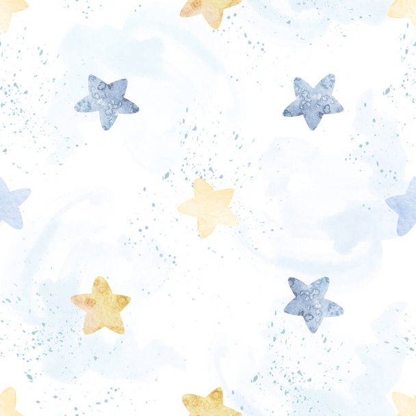 Watercolor clouds, moon, stars, decorative elements. Watercolor illustrations clip art for nursery decorations. Background print, wear design, baby shower, kids cards, linens, wallpaper, textile. - Photo, image