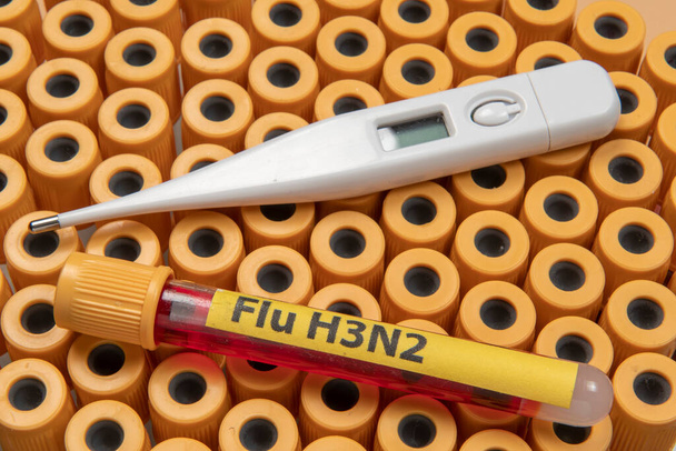 "Grip H3N2" etiketli kan toplama tüpleri grip salgınını sembolize ediyor - Fotoğraf, Görsel