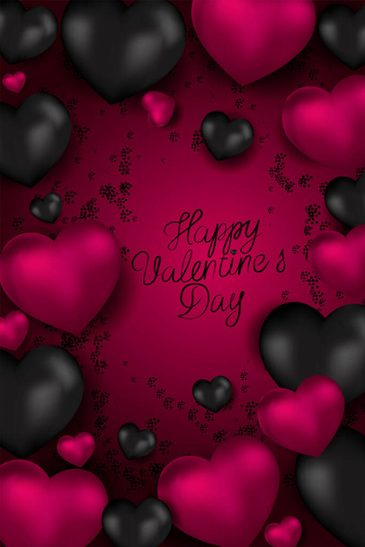 Vector illustration. Romantic design for Valentine's Day. Realistic 3d purple gel balloons. Handwritten text. Festive vertical banner, web poster, flyer, stylish brochure, postcard, cover, background. - Vektor, Bild