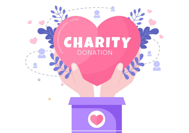 Love Charity or Giving Donation via Volunteer Team Worked Together to Help and Collect Donations for Poster or Banner in Flat Design Illustration - Vettoriali, immagini