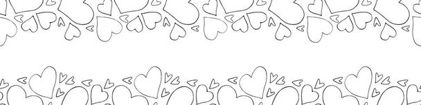 Backgrounds, frames of small outline hearts. Hand drawn love romance theme. Horizontal top and bottom edging, border, decoration for birthday, Valentine's day, greeting card, wedding - Vector, Image