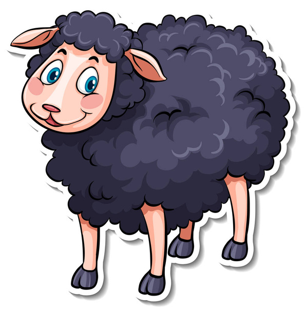 Černá ovce farma zvíře kreslené nálepky ilustrace - Vektor, obrázek