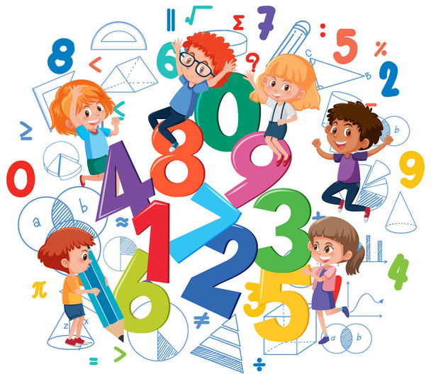 Children with math objects illustration - Vector, afbeelding