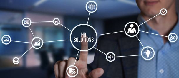 Internet, business, Technology and network concept. Hr Solutions. Virtual button. - Photo, Image
