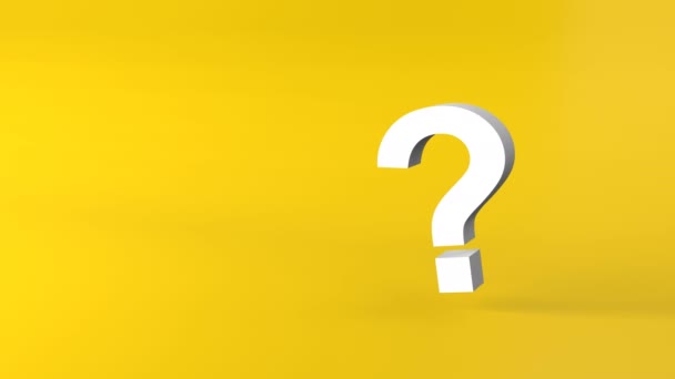 White Question Marks on yellow background. 3D Rendering. Minimal white question mark isolate. Realistic 3d query simple - Séquence, vidéo