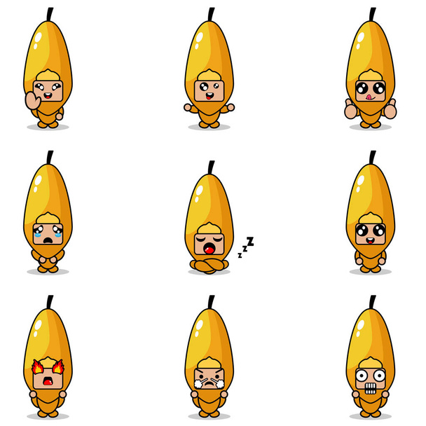 set of cartoon characters with Papaya - Vector, Image