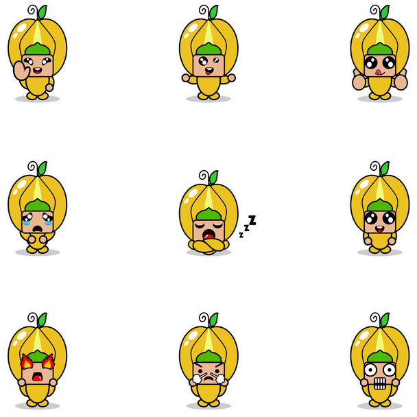 set of cartoon characters with Star fruit - Vector, Image