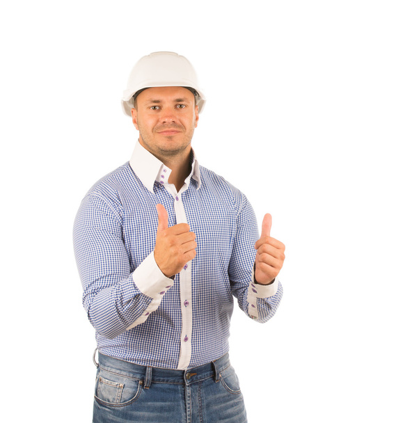 Young Handsome Engineer on Two Thumbs Up - Fotografie, Obrázek