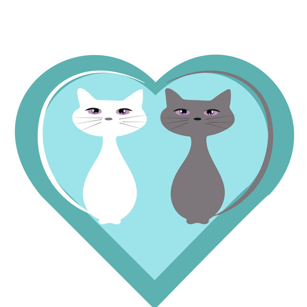Two cats in a green heart - Vektor, Bild