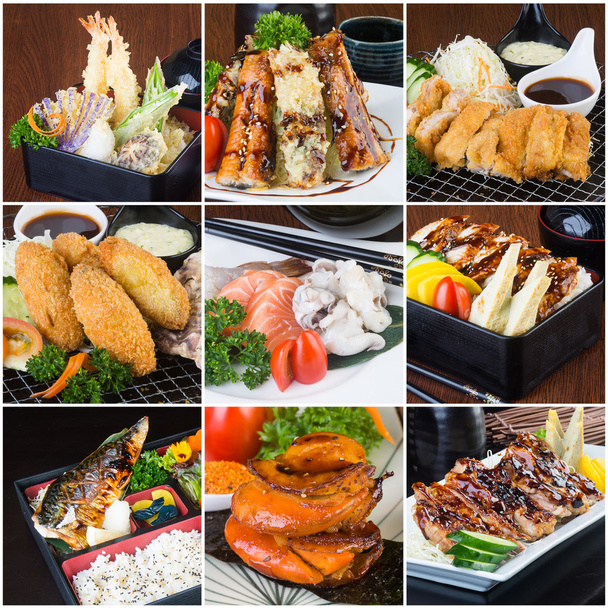 japanese food collage on the background - Photo, Image