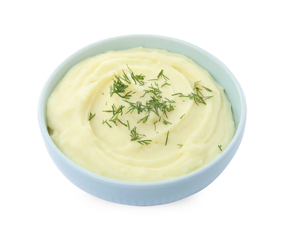 Bowl with freshly cooked homemade mashed potatoes isolated on white - Foto, immagini