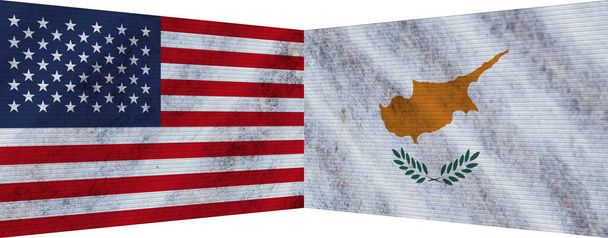 Kypr a Usa Spojené státy americké Two Flag Together 3D Illustration - Fotografie, Obrázek