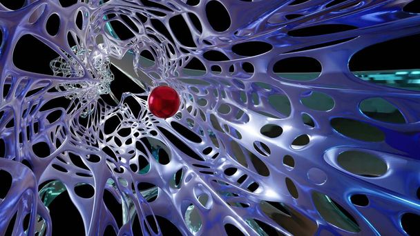 3d illustration - Abstract wire organic shape and red ball using as modern science fiction background  - Photo, Image