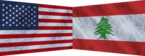 Libanon a Usa Spojené státy americké Two Flag Together 3D Illustration - Fotografie, Obrázek