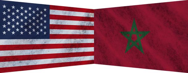 Maroko a Spojené státy americké Two Flag Together 3D Illustration - Fotografie, Obrázek