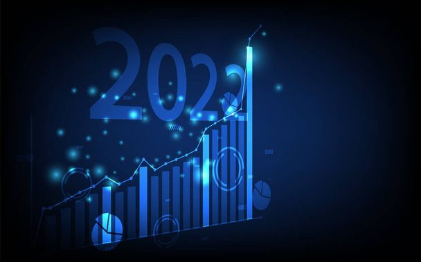 economische achtergrond 2022 jaar, grafiek financieel met sociaal netwerk diagram concept, futuristische digitale innovatie achtergrond vector illustratie - Vector, afbeelding