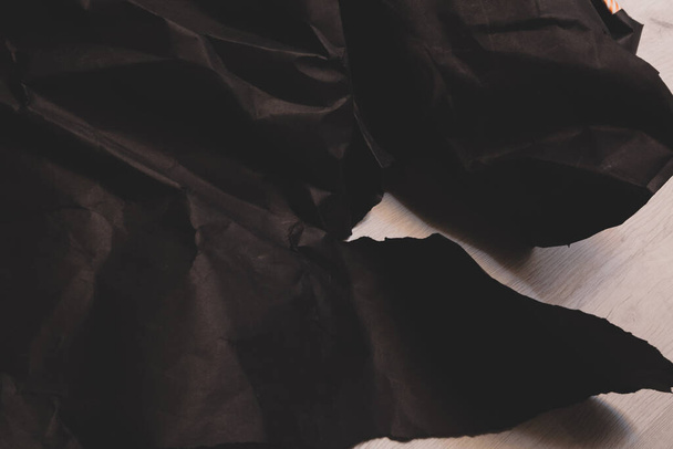 czarny pognieciony papier tło grunge tekstury tło - Zdjęcie, obraz