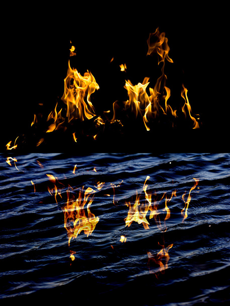 φωτιά φλόγα με αντανάκλαση στο νερό - Φωτογραφία, εικόνα