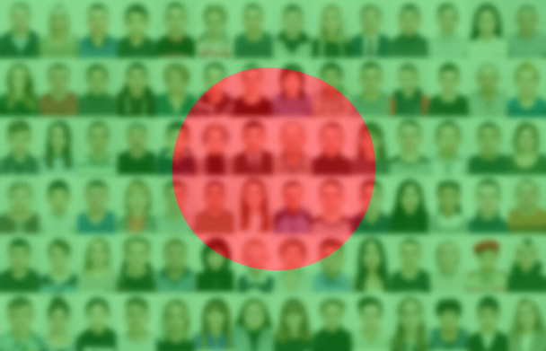 Portraits of many people on the background of the flag of Bangladesh - Φωτογραφία, εικόνα