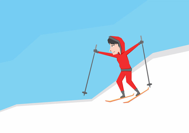 Een illustratie van een man die ski speelt in de besneeuwde berg - Vector, afbeelding