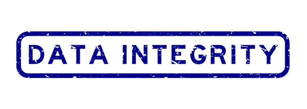 Grunge blue data integrity Слово square rubber seal stamp on white backgroun - Вектор,изображение