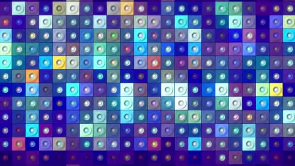 Animación digital de la pared del patrón del mosaico, lazo sin costuras. Moción. Plazas parpadeantes multicolores con pequeños puntos en el centro. - Metraje, vídeo