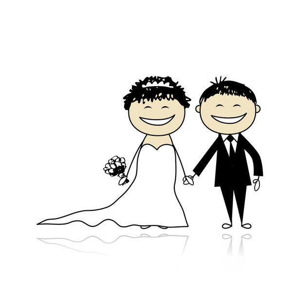 Cérémonie de mariage - mariée et marié ensemble pour votre conception - Vecteur, image