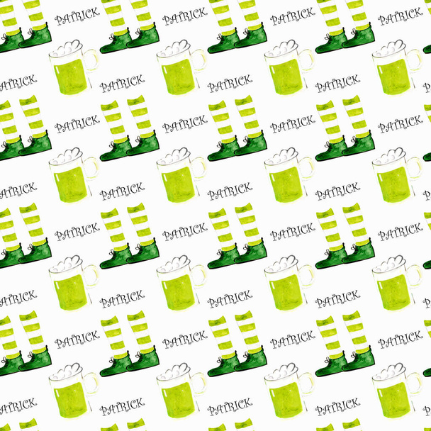 акварель бесшовный узор зеленый смешной Патрик день - Фото, изображение