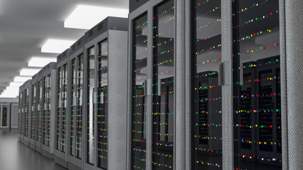 Серверы. Серверы комнаты обработки данных. Резервное копирование, майнинг, хостинг, мэйнфрейм, ферма и компьютерная стойка с информацией для хранения. 3D рендеринг - Фото, изображение