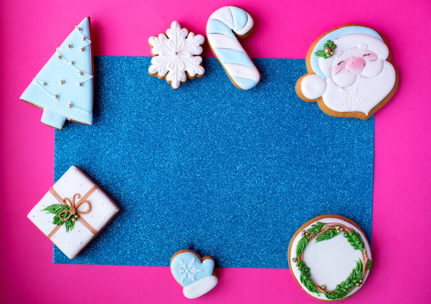 cookies for Christmas and New Year on a purple and pink background - Photo, Image
