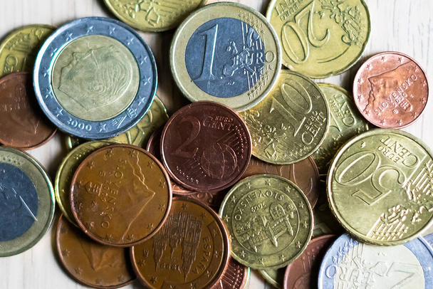 Euro coins close up composition, different values of money - Fotografie, Obrázek
