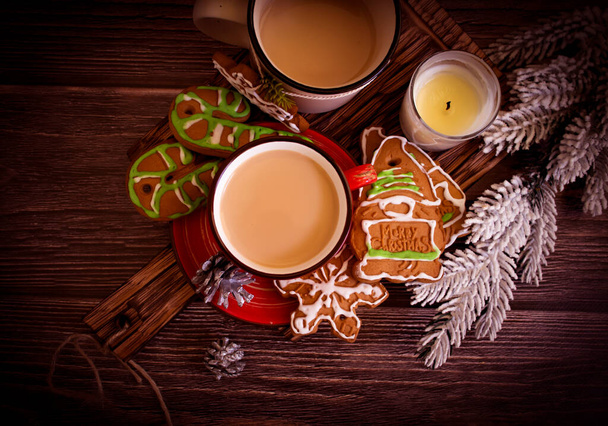 deliciosos biscoitos de Natal xícara de café, ramo - Foto, Imagem