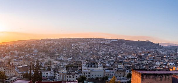 Sunrise or sunset cityscape skyline view of the old town of Fez - Foto, immagini
