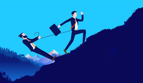 Business disagreement - Businessman holding back colleague with tight rope, restraining him from doing work. Disagreement and conflict concept. Vector illustration. - Vector, Image